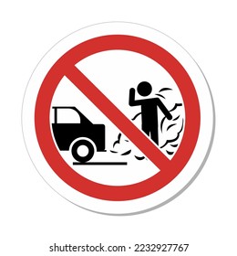 ISO Prohibition Circular Sign: No Idling Engine With Car Pollution Symbol