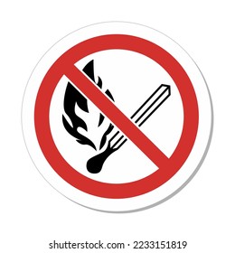 ISO Prohibition Circular Sign: No Open Flame, Fire, Open Ignition Source And Smoking