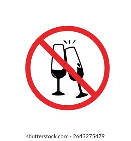 ISO Prohibition Sign: No Drinking Symbol, a toasting drink glass icon. Suitable for posters and web icons