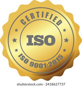 ISO Seal in Golden , ISO Stamp, Certified Company Certificate ISO 9001:2015 Blue vector, Quality Certificate, Golden