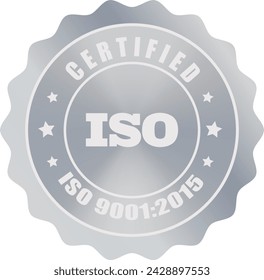 ISO-Siegel in Golden , ISO-Stempel, Zertifiziertes Firmenzertifikat ISO 9001:2015, Qualitätszertifikat, Silber