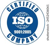 ISO Seal , ISO Stamp, Certified Company Certificate, ISO 9001:2005 Blue, Quality Certificate