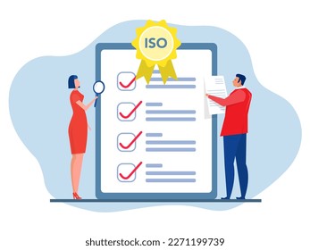 ISO system and international certification concept Team Business analysis with  passed standard quality control vector illustrator