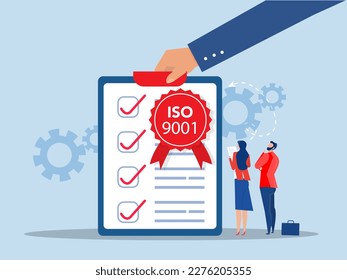 ISO  system and international certification concept Team Business analysis with  passed standard quality control vector illustrator