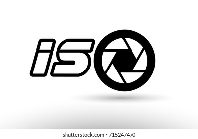 iso text photo camera concept with aperture logo on white background