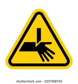 ISO Triangle Warning Sign: Cutting of Fingers or Hand Straight Blade Symbol