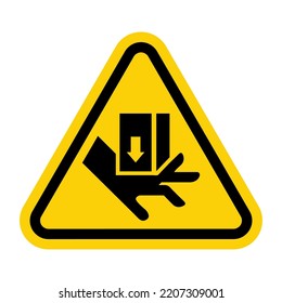 ISO Triangle Warning Sign: Hand Crush and Cut Force from Above Symbol