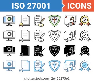 ISO27001 banner icon set with multiple style collection.