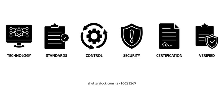 ISO27001 banner web icon vetor illustration concept for information security management system (ISMS) with an icon of technology, standards, control, security, certification, and verify (Conceito de ilustração vetorial de ícone da Web para o sistema de gerenciamento de segurança de informações (ISMS) com um ícone de tecnologia, padrões, controle, segurança, certificação e verificado)