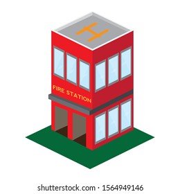 Isoalted 3D fire station building - Vector illustration