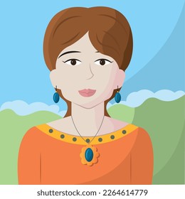 Isoalted cute female royalty avatar with necklace Vector