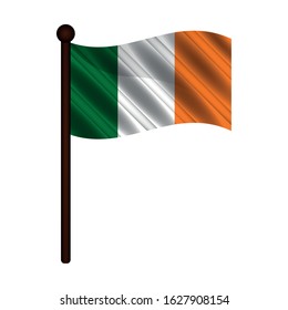 Isoalted flag of Ireland with a flagpole - Vector