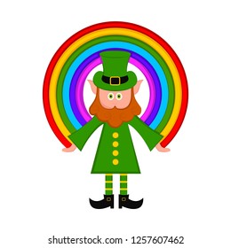 Isoalted irish elf with a rainbow. Saint patrick day. Vector illustration design