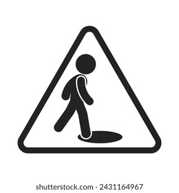 Isoalted pictogram of man fall in hole on street for safety caution danger triangle signage