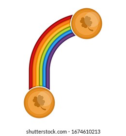 Isoalted rainbow icon with golden coins. Saint patrticks icons - Vector