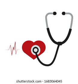 Isoalted stethoscope icon. Hearth and electrocardiogram waves. Medical icon - Vector