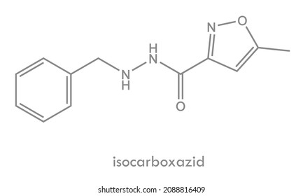 Estructura isocarboxazida. Molécula antidepresiva no selectiva con inhibidores de la MAO. Fórmula esquelética.