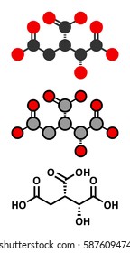 Isocitric acid molecule. Conventional skeletal formula and stylized representations.