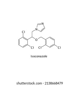 Isoconazole molecular structure, flat skeletal chemical formula. Azole antifungal drug used to treat Fungal body and skin infections . Vector illustration.