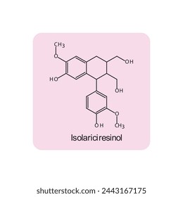 Isolariciresinol skeletal structure diagram.lignan compound molecule scientific illustration on pink background.
