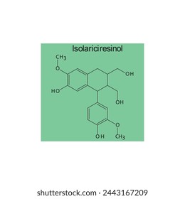 Isolariciresinol skeletal structure diagram.lignan compound molecule scientific illustration on green background.