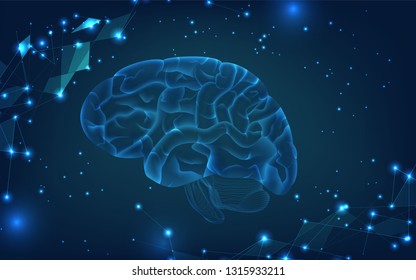 isolate of 3D of human brain image in digital bule digital background. concept for Digital business brain thinking or human body sciencific in vector illustration