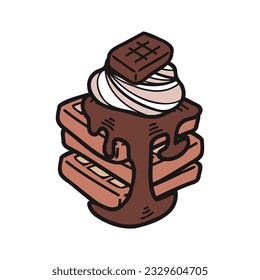 vector de waffles de chocolate de panadería aislada