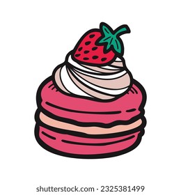 isolate bakery strawberry macaron vector