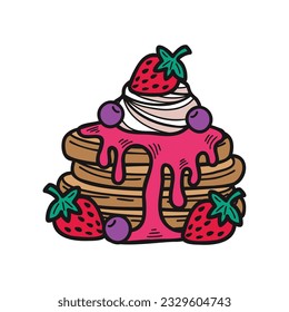 vector de panqueque de fresa de panadería aislada