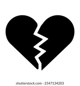 Isolate Black Broken heart, Heartbreak vector icon on white background, Love illustration, Break up graphic elements, vector stock