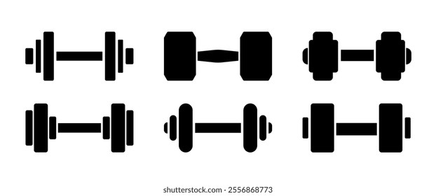 Isolate Black Dumbbell icon set. Weight Training symbol vector design. Black Gym Clip art, Health Infographic, Exercise Minimal icon for Web and Banner, vector stock
