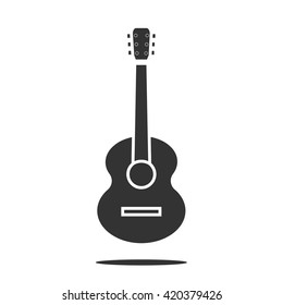 Isolate black guitar on white background flat vector illustration.