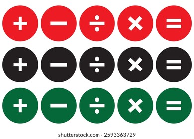 Isolate Black Math Icon set, Plus, Minus, Multiply, Divide Outline Icons symbol, Math and Education illustration, Modern minimal Graphic elements, Vector stock (Editable)