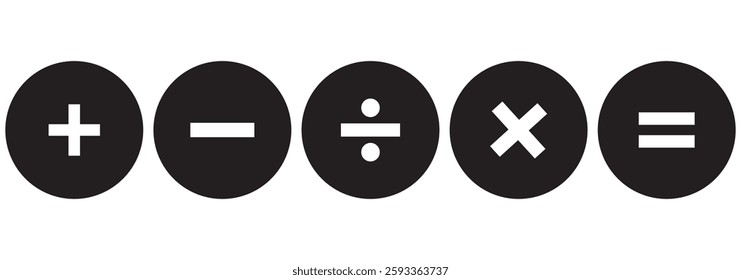 Isolate Black Math Icon set, Plus, Minus, Multiply, Divide Outline Icons symbol, Math and Education illustration, Modern minimal Graphic elements, Vector stock (Editable)