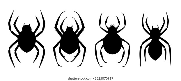 Isolate Black Spider vector illustration, Silhouette horror spider for Halloween on white background, Insect vector icon set for Poster decoration and Banner, vector stock (Editable)