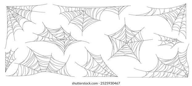 Isolate Black Spider Web illustration vector, Halloween Decoration elements, Spooky graphic elements, Horror, Dark Tattoo, Magic clip art on white Background, Line, vector stock (Editable)