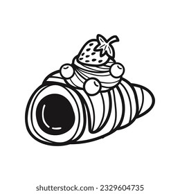 isolate black and white bakery strawberry cream roll

