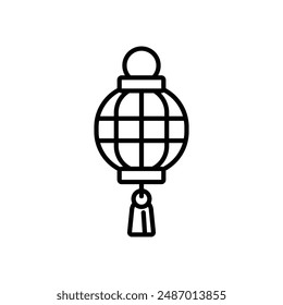 isolate black and white chinese lantern flat icon 