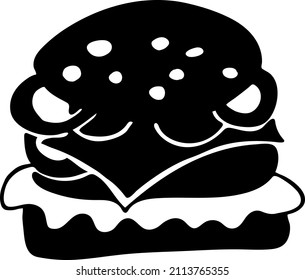 Isolar la ilustración en blanco y negro de la hamburguesa. Icono o signo para comer, producto o menú