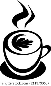 Isolate black and white illustration of cup of coffee cuppuccino. Icon o sign for cafe of product