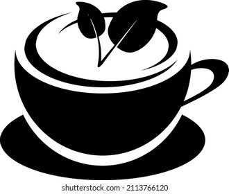 Isolate black and white illustration of cup of tea. Icon o sign for cafe of product