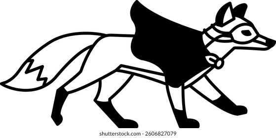 isolate black and white illustration of Fox with mask and cape