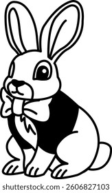 isolate black and white illustration of Rabbit in tuxedo