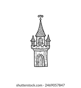 isolate black and white illustration of vampire castle on background