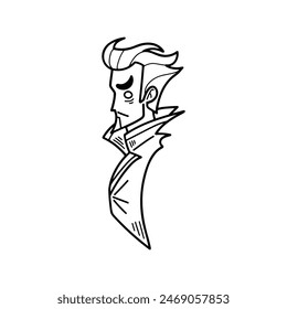 isolate black and white illustration of vampire character on background