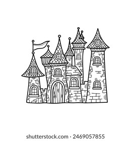 isolate black and white illustration of vampire castle on background