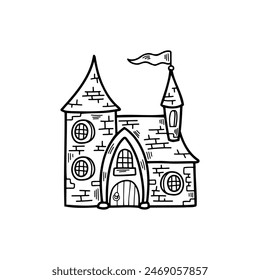 isolate black and white illustration of vampire castle on background
