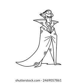isolate black and white illustration of vampire character on background