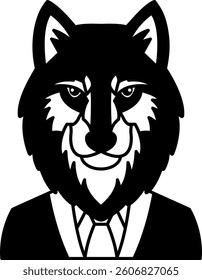isolate black and white illustration of Wolf in a suit