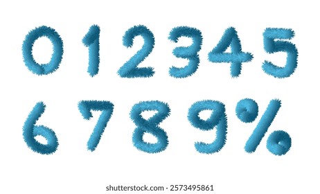 Isolate of blue fur number since one two three four five six seven eight nine zero and percentage for decoration website by illustration vector and eps file.